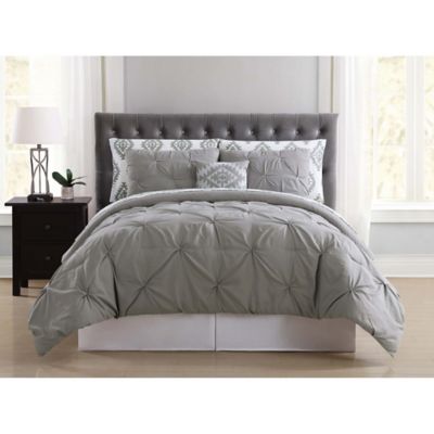 Truly Soft Pueblo Pleated 6-Piece Twin Comforter Set in Grey