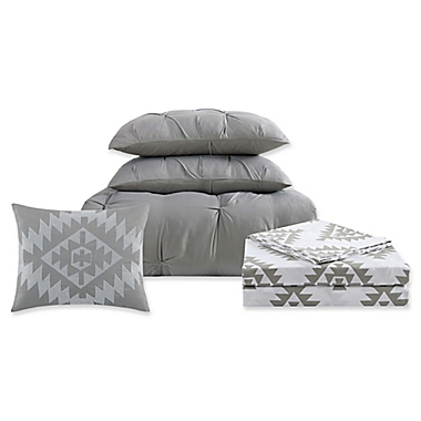 Truly Soft Pueblo Pleated 6-Piece Twin Comforter Set in Grey. View a larger version of this product image.