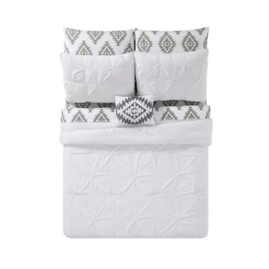 Truly Soft Pueblo Pleated 8-Piece Full Comforter Set in White. View a larger version of this product image.