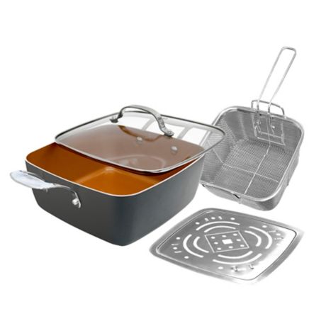 4 Piece/ Set Copper Square Frying Pan Induction For Chef Glass Lid Fry ...