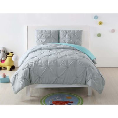 My World 2-Piece Pleated Twin XL Duvet Cover Set in Silver/Turquoise