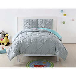 My World Pleated Full/Queen Comforter Set in Silver/Turquoise