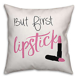 Designs Direct "But First Lipstick" Square Throw Pillow in Pink/Black/White