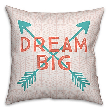 Designs Direct &quot;Dream Big&quot; Square Throw Pillow in Teal/Coral. View a larger version of this product image.