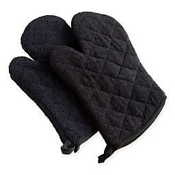 Terry Oven Mitts in Black (Set of 2)
