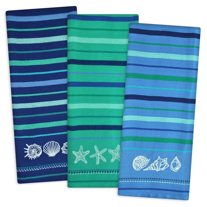 Design Imports 3-Piece Blue Sea Embroidered Kitchen Towel ...