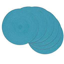 Design Imports Round Woven Indoor/Outdoor Placemats in Aqua (Set of 6)
