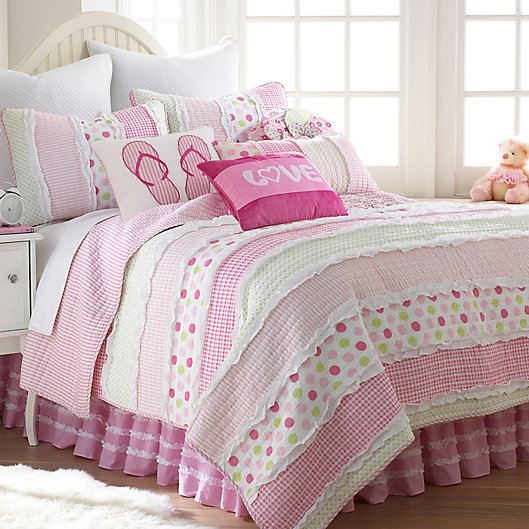 Greta Pastel Polka Dot Pink Green Blue Flower 100% COTTON Bedspread Coverlet,Gifts for Kids Girls Twin -5pc: 1 quilt + 1 sham + 3 Decorative Pillows Cozy Line Home Fashions 5-Piece Quilt Bedding Set BB-K-11711A1