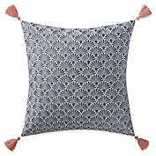 Indienne Paisley Scallop Square Throw Pillow in Navy/White