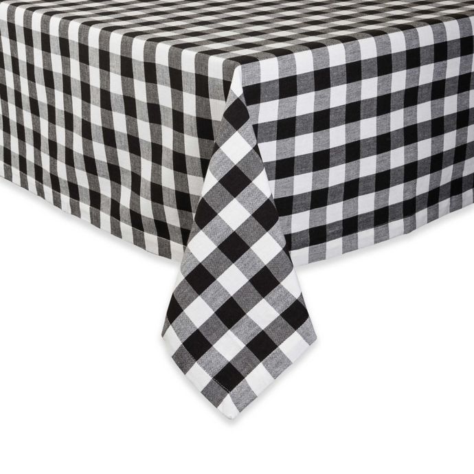 Design Imports Checkers 52-Inch Square Tablecloth in Black ...