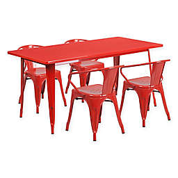 Flash Furniture 5-Piece Metal Indoor Rectangle Table and Stackable Chairs Set