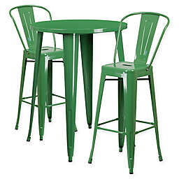 Flash Furniture 3-Piece 30-Inch Round Metal Bar Table and Bistro Stools Set in Green