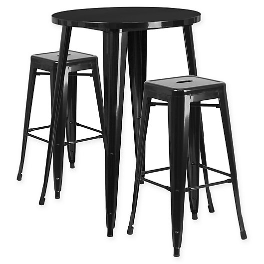 3 Piece 30 Inch Round Metal Bar Table, Metal Bar Stools 30 Inch