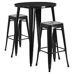 Flash Furniture 3-Piece 30-Inch Round Metal Bar Table and Stackable Stools Set