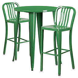 Flash Furniture 3-Piece 30-Inch Round Metal Bar Table and Industrial Stools Set in Green