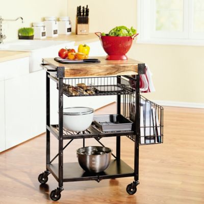 Artesa Folding Kitchen Cart With Baskets In Black Bed Bath And Beyond   125496961452831p