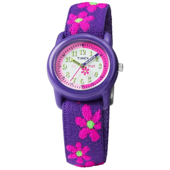 Timex® Time Machines Children's 29mm Floral Watch in Purple Bed Bath