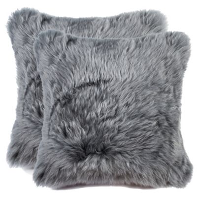 Sheepskin Square Throw Pillows in Grey (Set of 2)