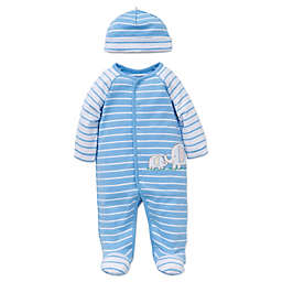 Little Me® Preemie 2-Piece Elephant Striped Footie and Hat Set in Blue