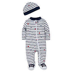 Little Me® Preemie 2-Piece Striped Sports Star Footie and Hat Set in White