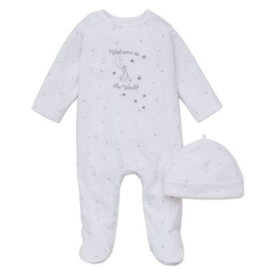 Little Me&reg; Preemie 2-Piece &quot;Welcome to the World&quot; Footie and Hat Set in White