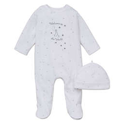 Little Me® Preemie 2-Piece "Welcome to the World" Side-Snap Footie and Hat Set in White