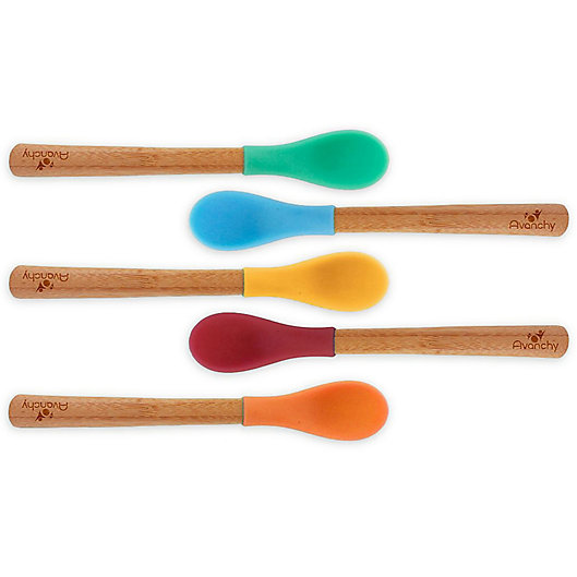 Alternate image 1 for Avanchy Bamboo + Silicone Infant Feeding Spoons in Blue (Set of 5)