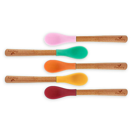 Alternate image 1 for Avanchy Bamboo + Silicone Infant Feeding Spoons in Pink (Set of 5)