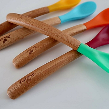 Avanchy Bamboo + Silicone Infant Feeding Spoons in Pink (Set of 5). View a larger version of this product image.