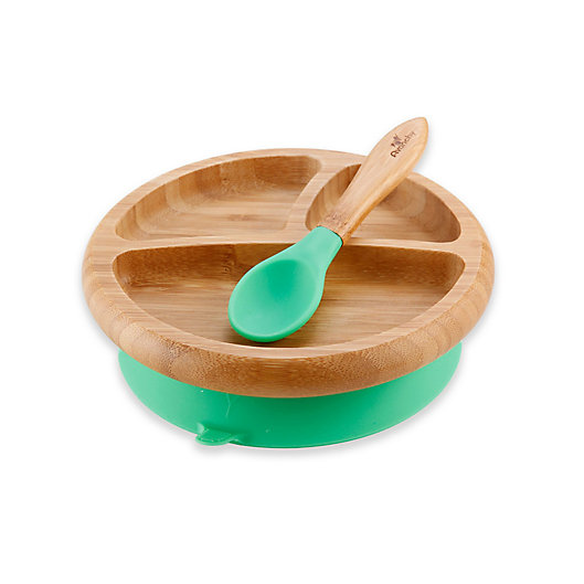 Alternate image 1 for Avanchy Bamboo + Silicone Suction Divided Infant Plate and Spoon
