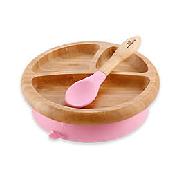 Avanchy Bamboo + Silicone Suction Divided Infant Plate and Spoon in Pink
