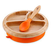 Avanchy Bamboo + Silicone Suction Divided Infant Plate and Spoon in Orange