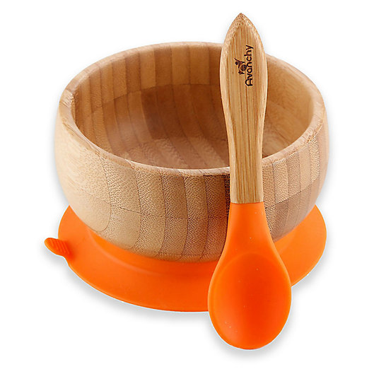 Alternate image 1 for Avanchy Bamboo + Silicone Suction Baby Bowl + Spoon in Orange