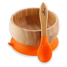 Avanchy Bamboo + Silicone Suction Baby Bowl + Spoon in Orange