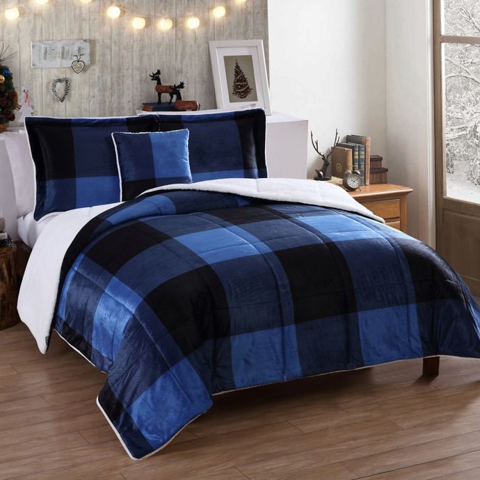 Vcny Home Montana Plaid Micro Mink Sherpa Reversible Comforter Set