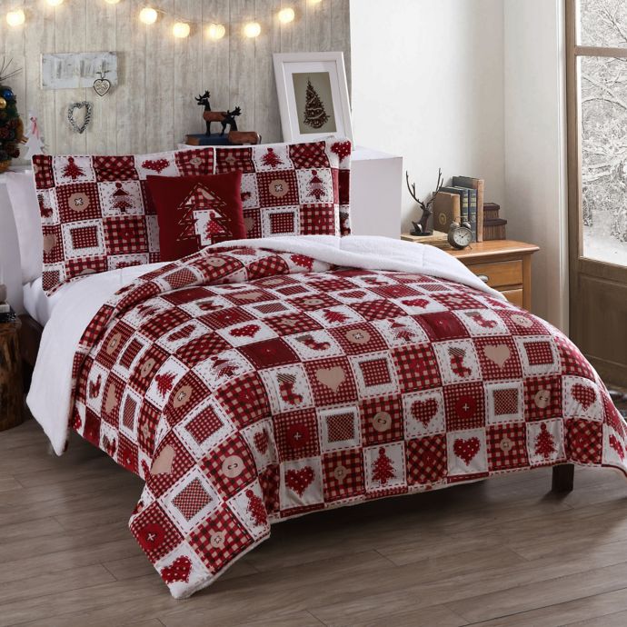 Vcny Home Patchwork Micro Mink Sherpa Reversible Comforter Set In