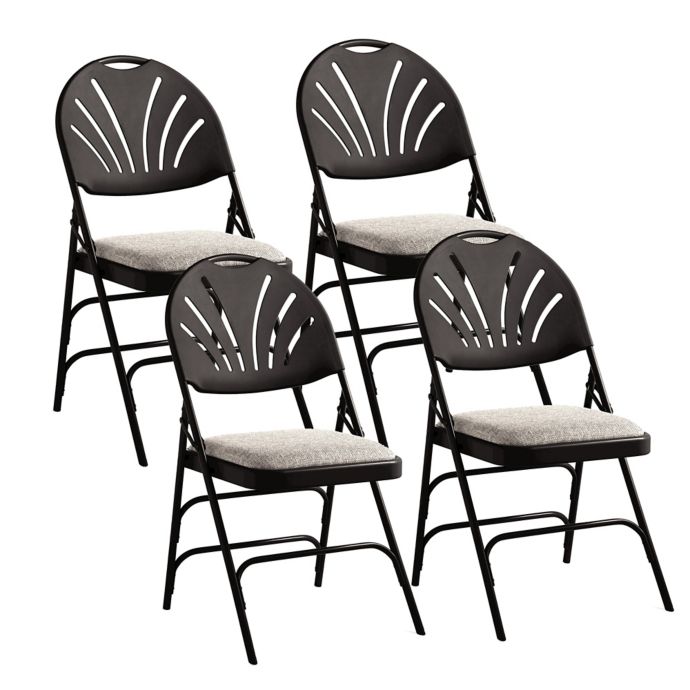 Samsonite Fan Back Xl Folding Chairs In Black Grey Set Of 4