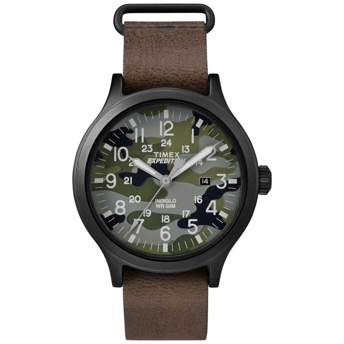 Timex® Expedition Men's 43mm Scout Camo Dial Watch in Blacktone w/Brown ...