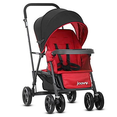 Joovy&reg; Caboose Graphite Stand-On Tandem Stroller in Red. View a larger version of this product image.