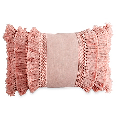 Chenille Lattice Fringe Oblong Throw Pillow in Blush. View a larger version of this product image.