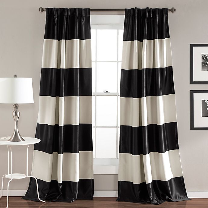 Montego Stripe Rod Pocket Room, Black And White Stripe Curtains