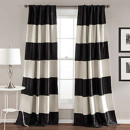 Montego Stripe 84-Inch Room Darkening Window Curtain Panels  in Black (Set of 2)