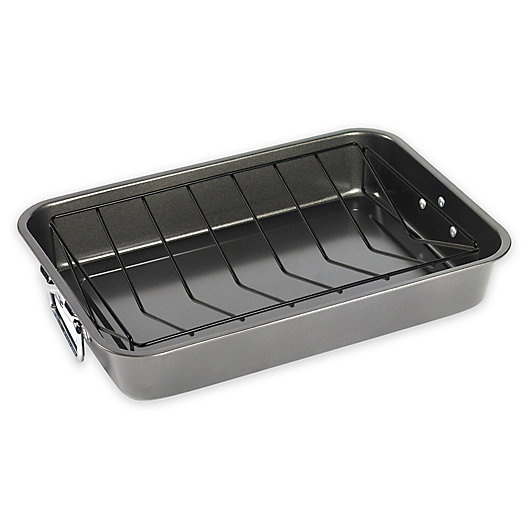 Alternate image 1 for 17-Inch Carbon Steel Roaster with Nonstick Rack in Grey