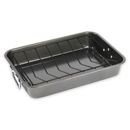 17-Inch Carbon Steel Roaster with Nonstick Rack in Grey