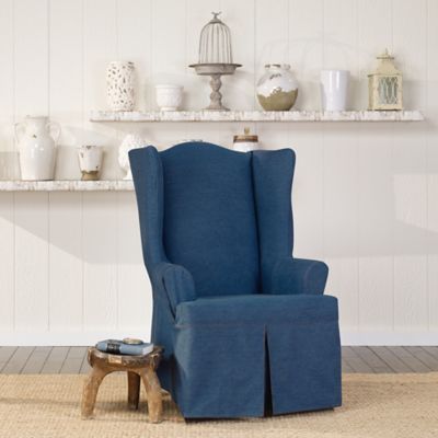 SUREFIT Authentic Denim Wing Chair Slipcover