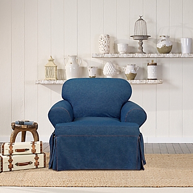 SUREFIT Authentic Denim T-Cushion Chair Slipcover in Indigo. View a larger version of this product image.