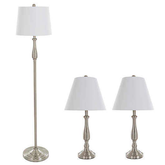 Alternate image 1 for Nottingham Home 3-Piece Stainless Table and Floor Lamp Set in Silver
