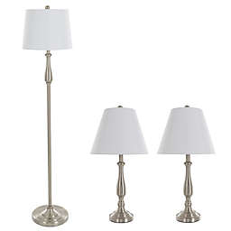Nottingham Home 3-Piece Stainless Table and Floor Lamp Set in Silver