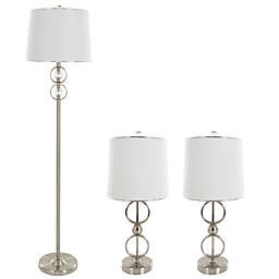 Nottingham Home 3-Piece Modern Table and Floor Lamp Set in Silver