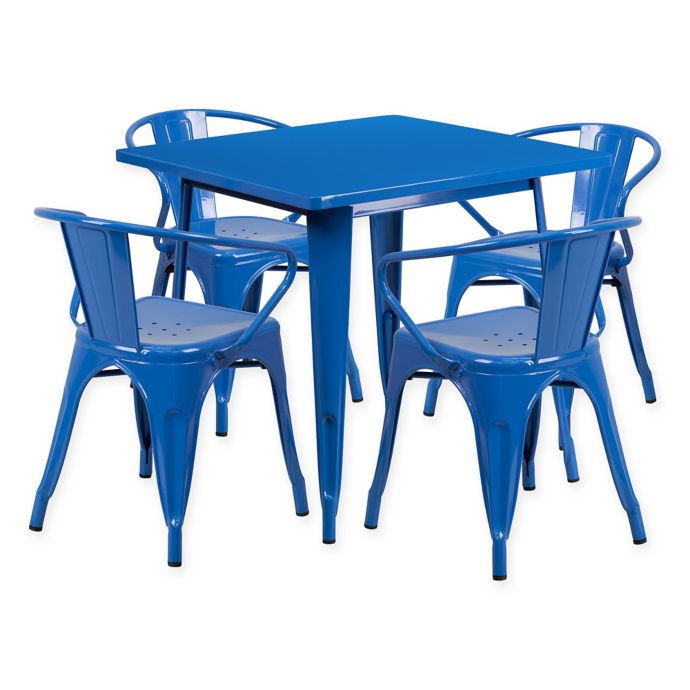 Flash Furniture 5-Piece Metal Indoor Square Table and Stackable Bistro Chairs Set | Bed Bath ...